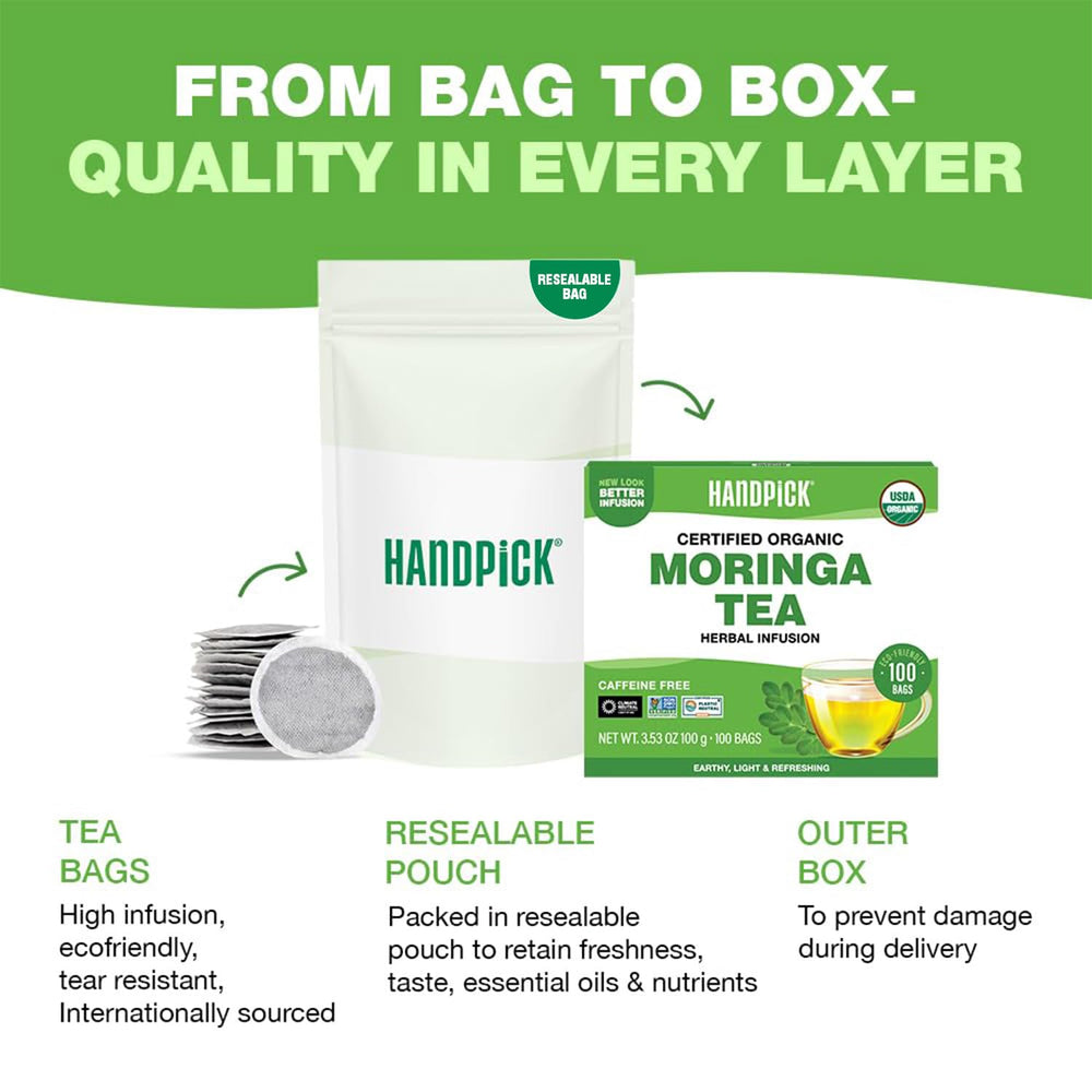 HANDPICK eco-conscious teabag material laid flat showing dye-free, glue-free construction