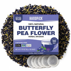 HANDPICK front packaging showing 100 tea bags and product name benefits