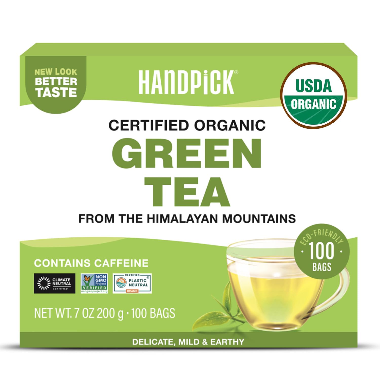 HANDPICK front packaging showing resealable pouch and organic label, keeps tea fresh