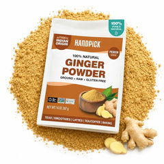 HANDPICK front packaging of 14oz ginger powder showing label and resealable zip