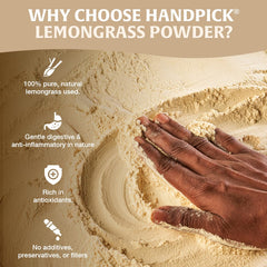 HANDPICK measuring spoon with lemongrass powder showing precise dosing benefit