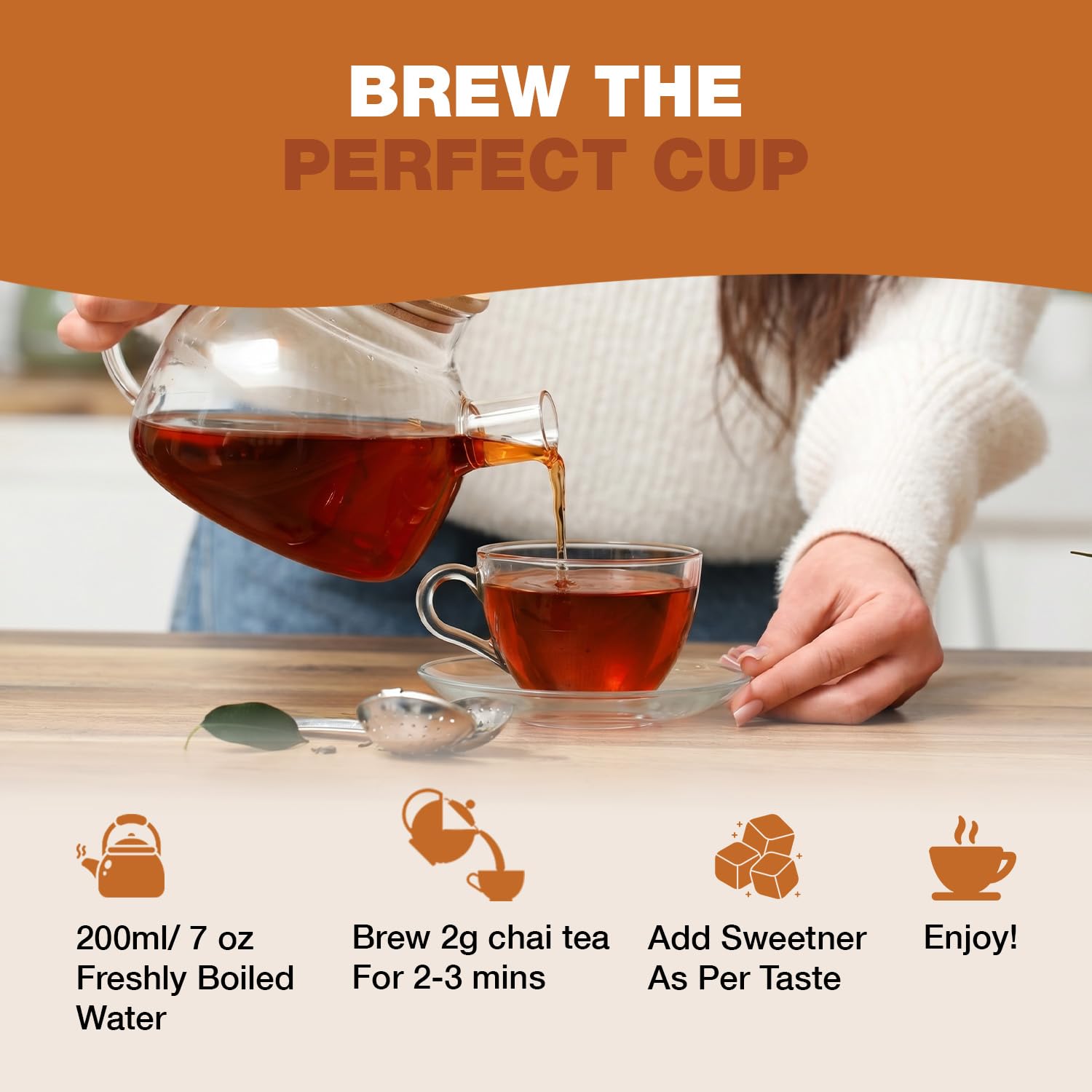 HANDPICK measuring spoon with tea showing portion control and consistent strength