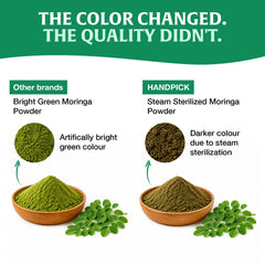 HANDPICK moringa powder close-up highlighting fine texture for smooth blending