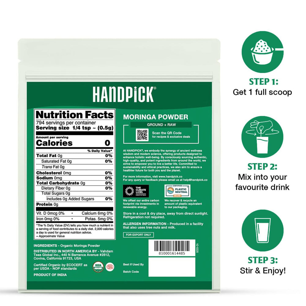 HANDPICK pouch beside a ruler scale comparison showing 14oz package size