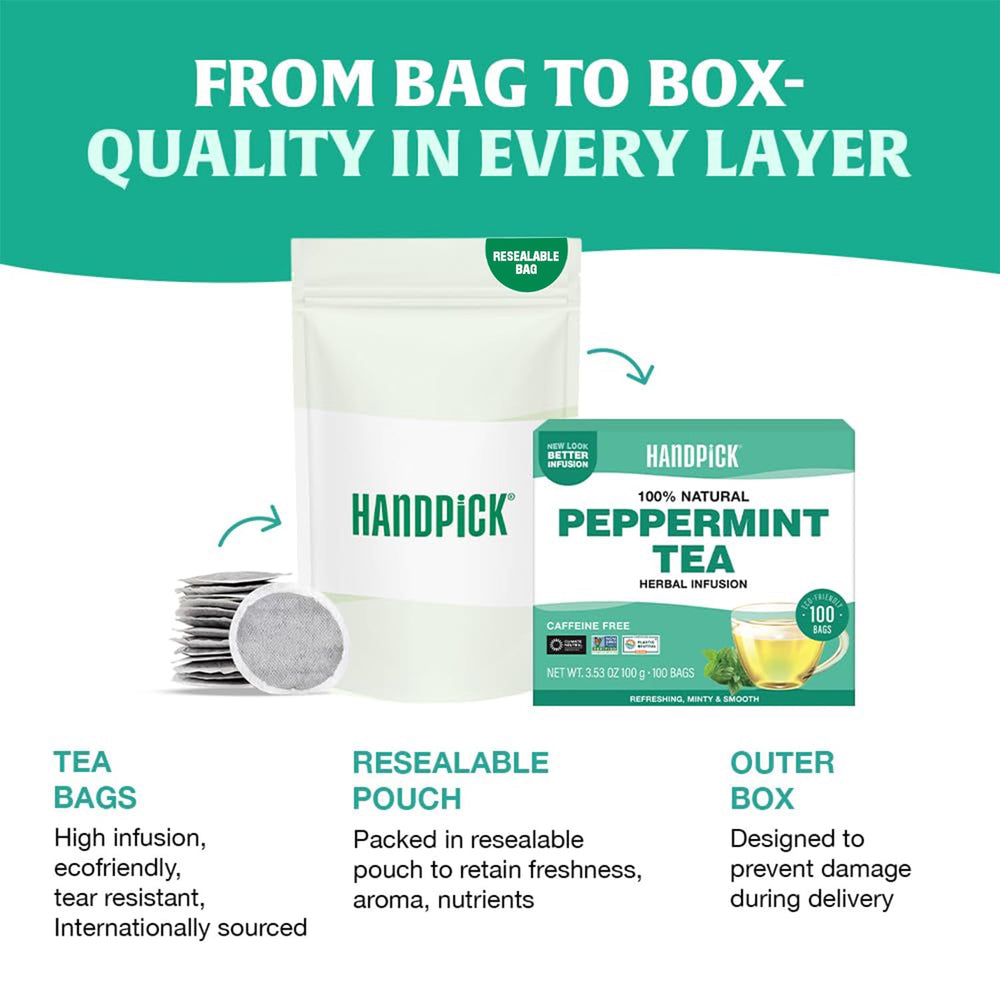 HANDPICK product label detailing Non-GMO and carbon-neutral sourcing benefits