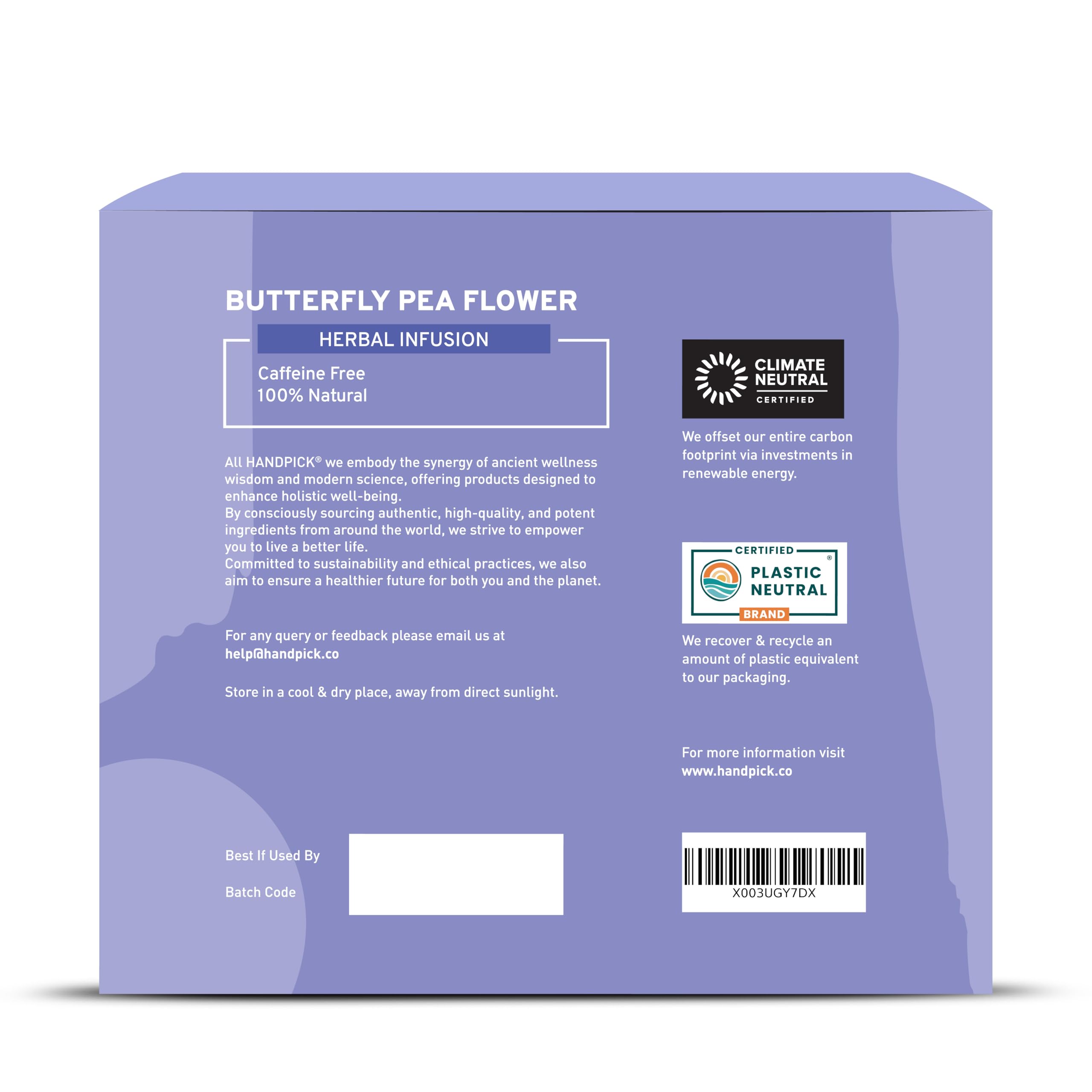 HANDPICK sustainability labels and packaging showing carbon-neutral and eco benefits