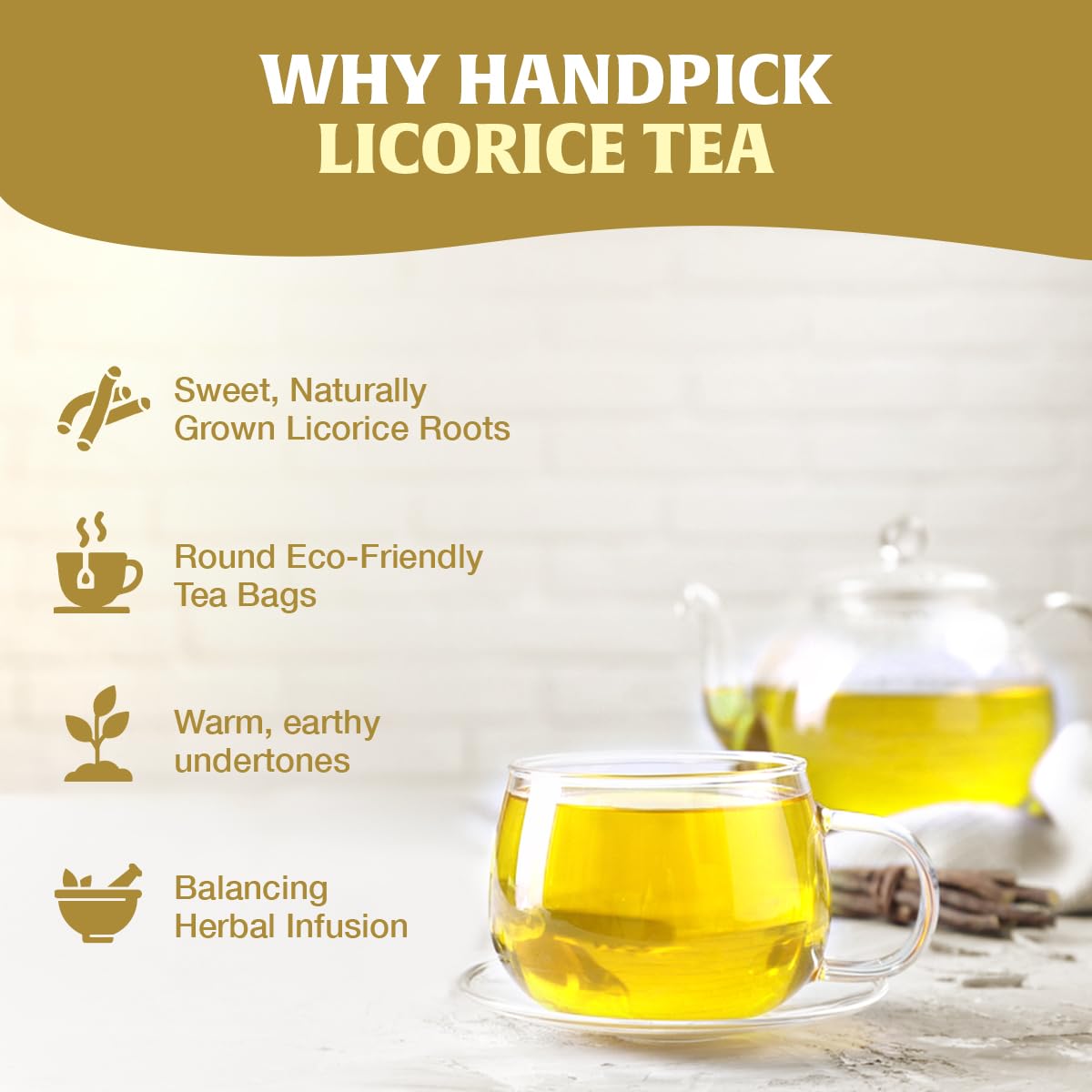 HANDPICK tea bag detail showing quality stitching and single-serve convenience