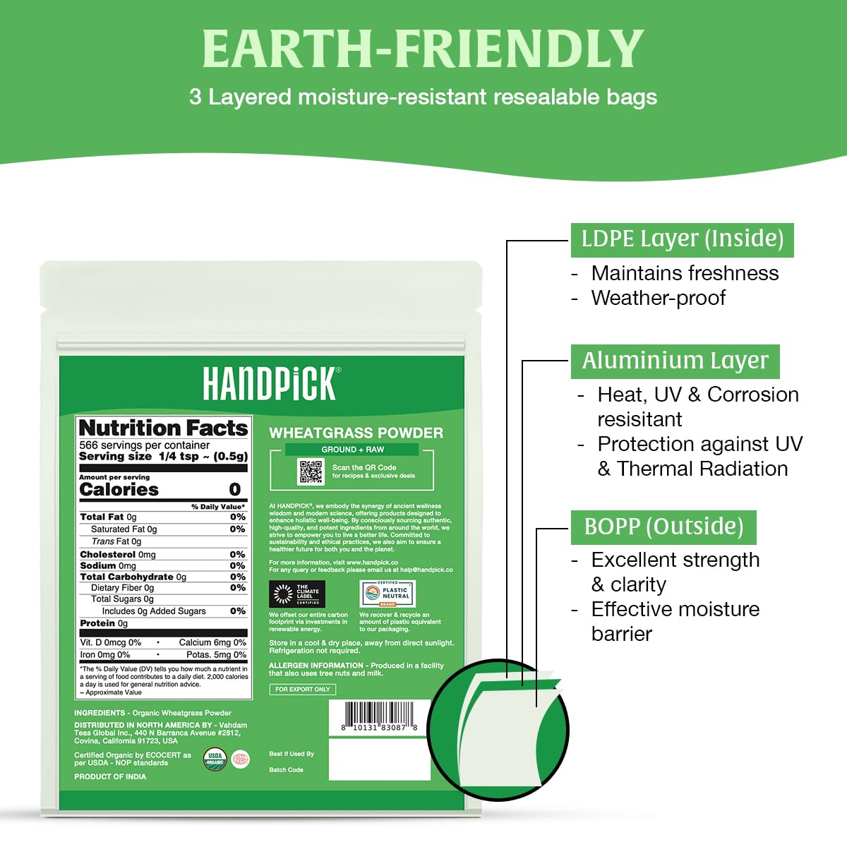 HANDPICK green smoothie in glass demonstrating quick mixability and daily use