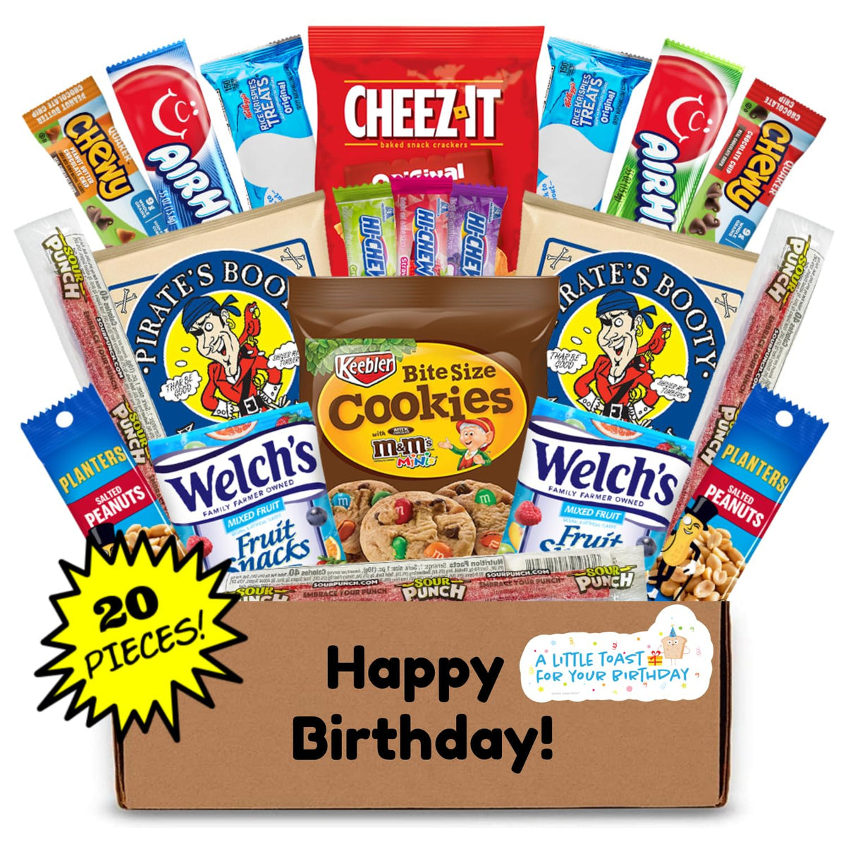 Hangry Kit front of birthday snack box showing gift-ready packaging and humor