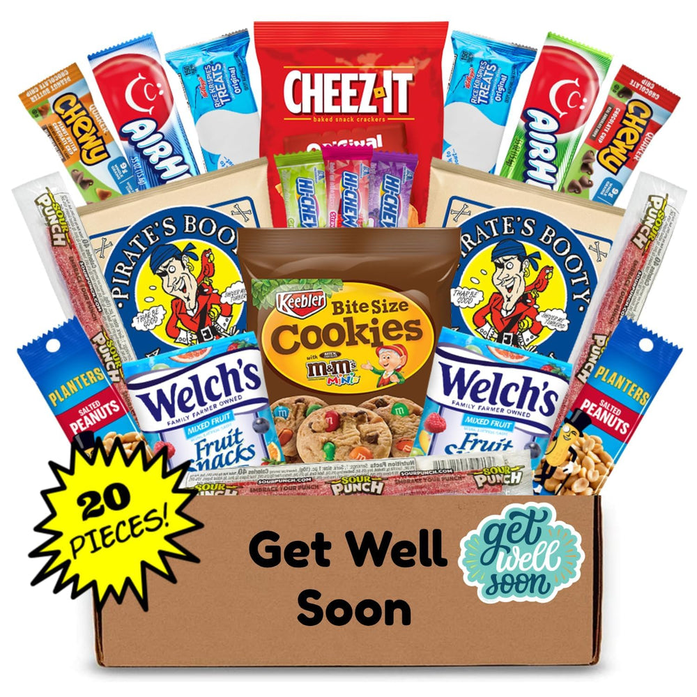 Hangry Kit open box overhead view displaying 20 diverse snacks inside