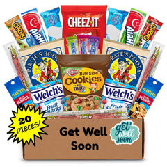 Hangry Kit open box overhead view displaying 20 diverse snacks inside