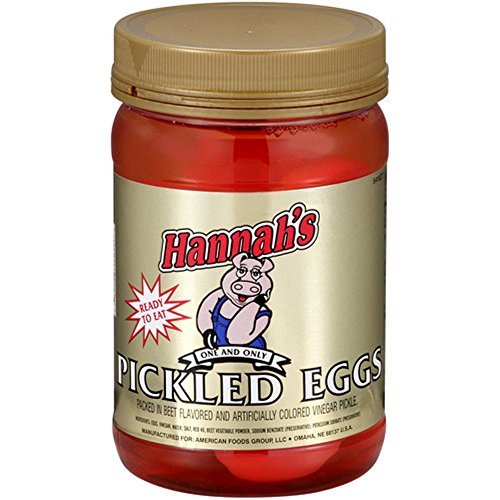 Hannah's quart jar front view showing whole pickled eggs and convenient serving