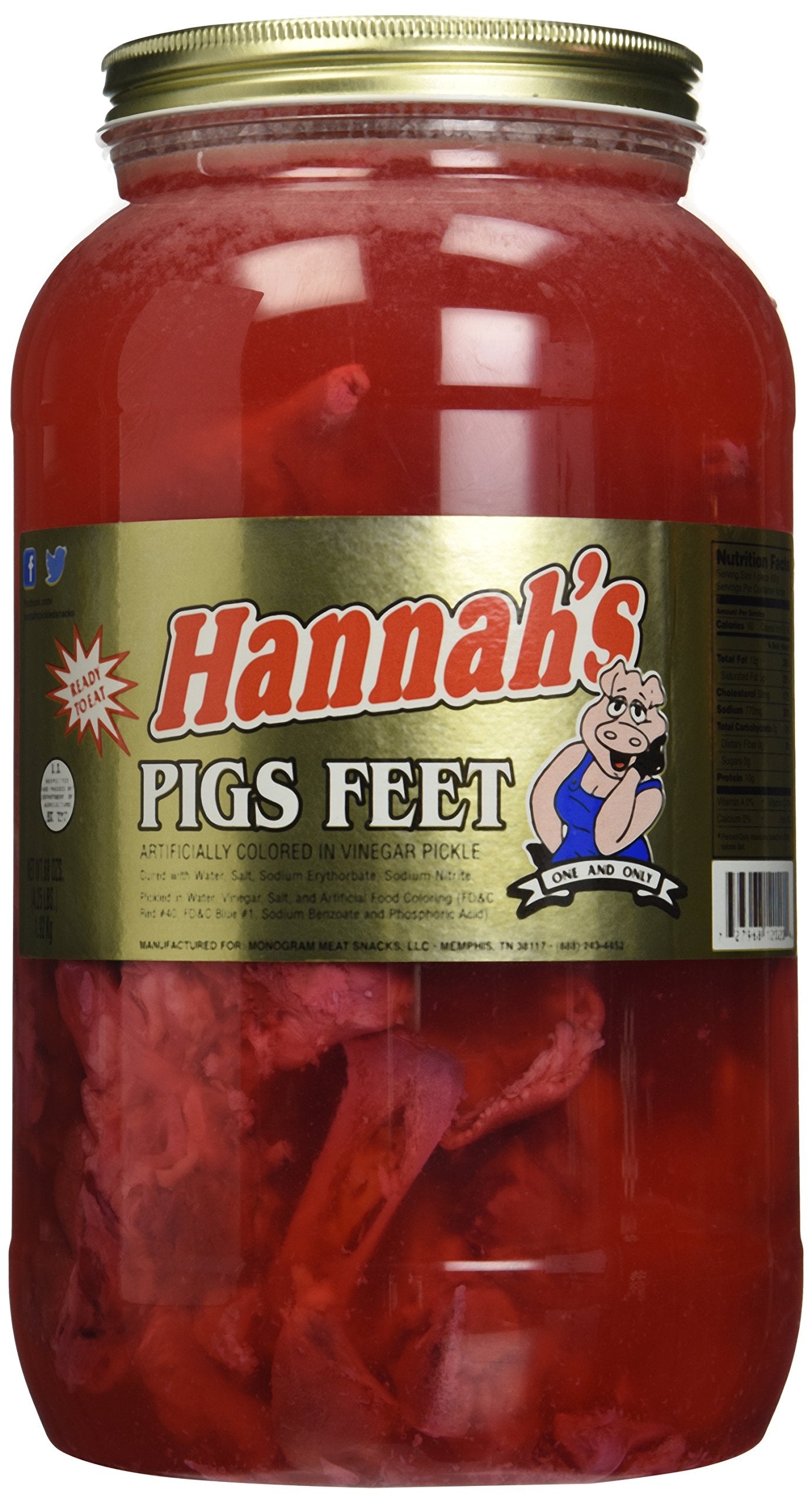 Hannah's front view of gallon jar showing contents and clear label for easy serving