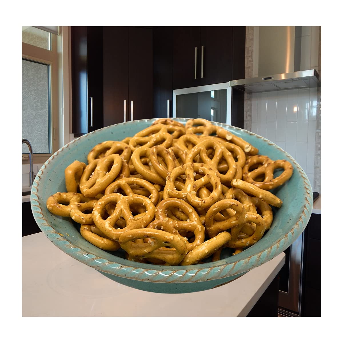 Hanover spelt pretzels individual pack in hand demonstrating portable size and convenience