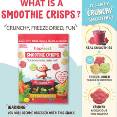Hapinest close-up texture of monkey-shaped crisps highlighting crunchy freeze-dried benefit