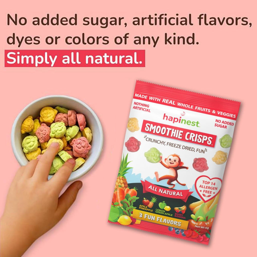 Hapinest ingredients spread of fruits and vegetables demonstrating real produce sourcing