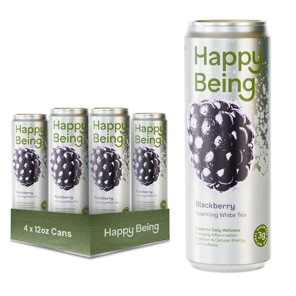 happy being front packaging showing blackberry tea and wellness benefit