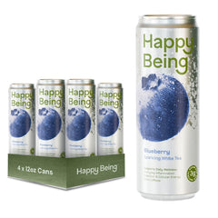 happy being front packaging showing can design and blueberry flavor benefits