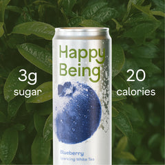 happy being nutrition and ingredients label showing plant-based, low-sugar benefits