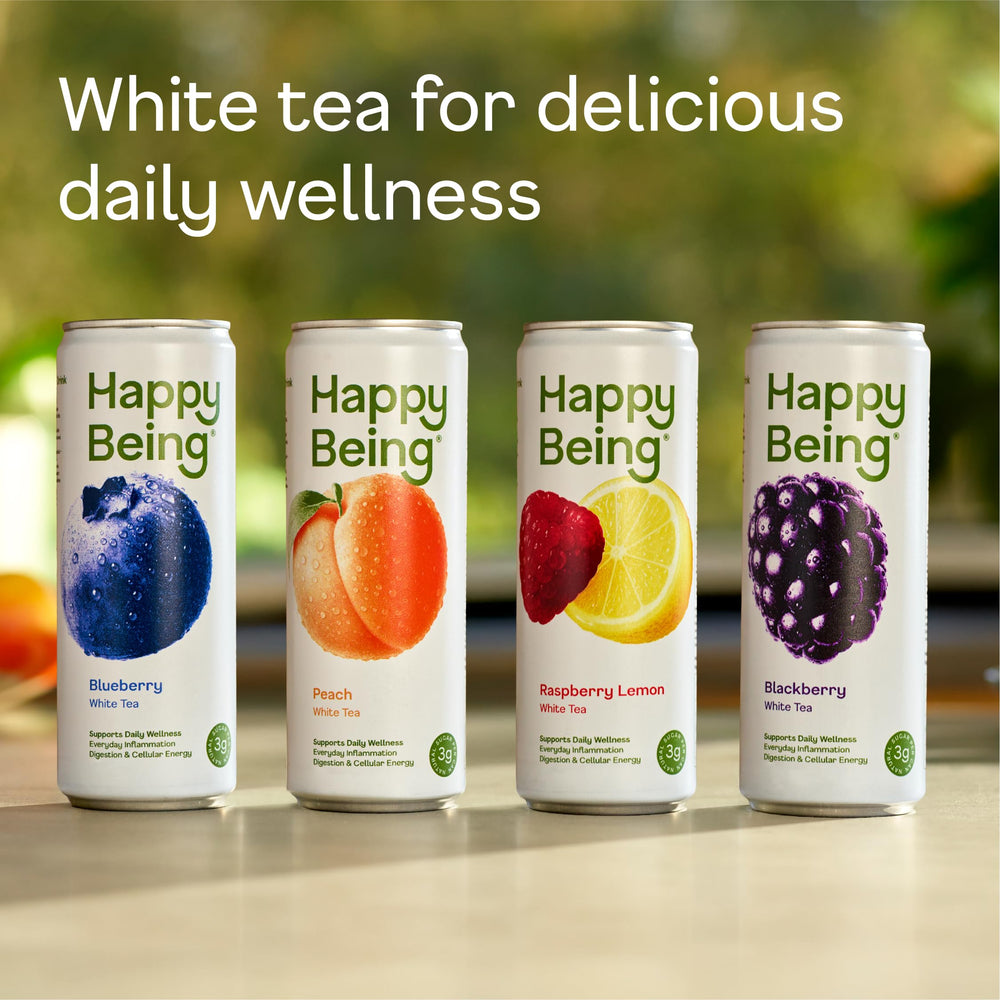 happy being can close-up showing sparkling texture and can finish, emphasizes refreshment