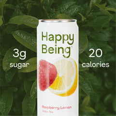 happy being can opening and pour into glass, demonstrating easy on-the-go refreshment