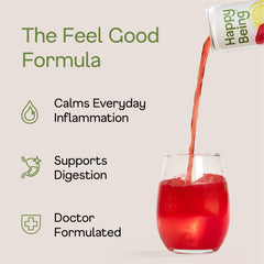 happy being tea color close-up showing clear amber liquid and antioxidant benefit