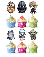HAPPY CHOICES front packaging showing 24 space cupcake toppers and benefit of easy styling