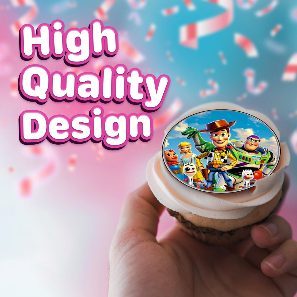 HAPPY CHOICES edible topper placed on cupcake showing easy application and instant decoration