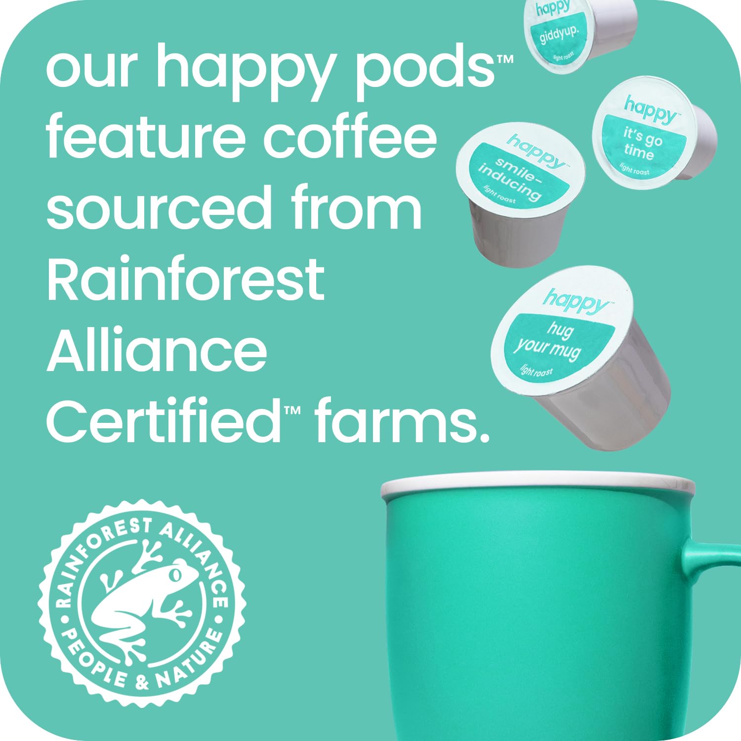 We Are Happy brewed cup in hand in kitchen, showcasing smooth bright flavor