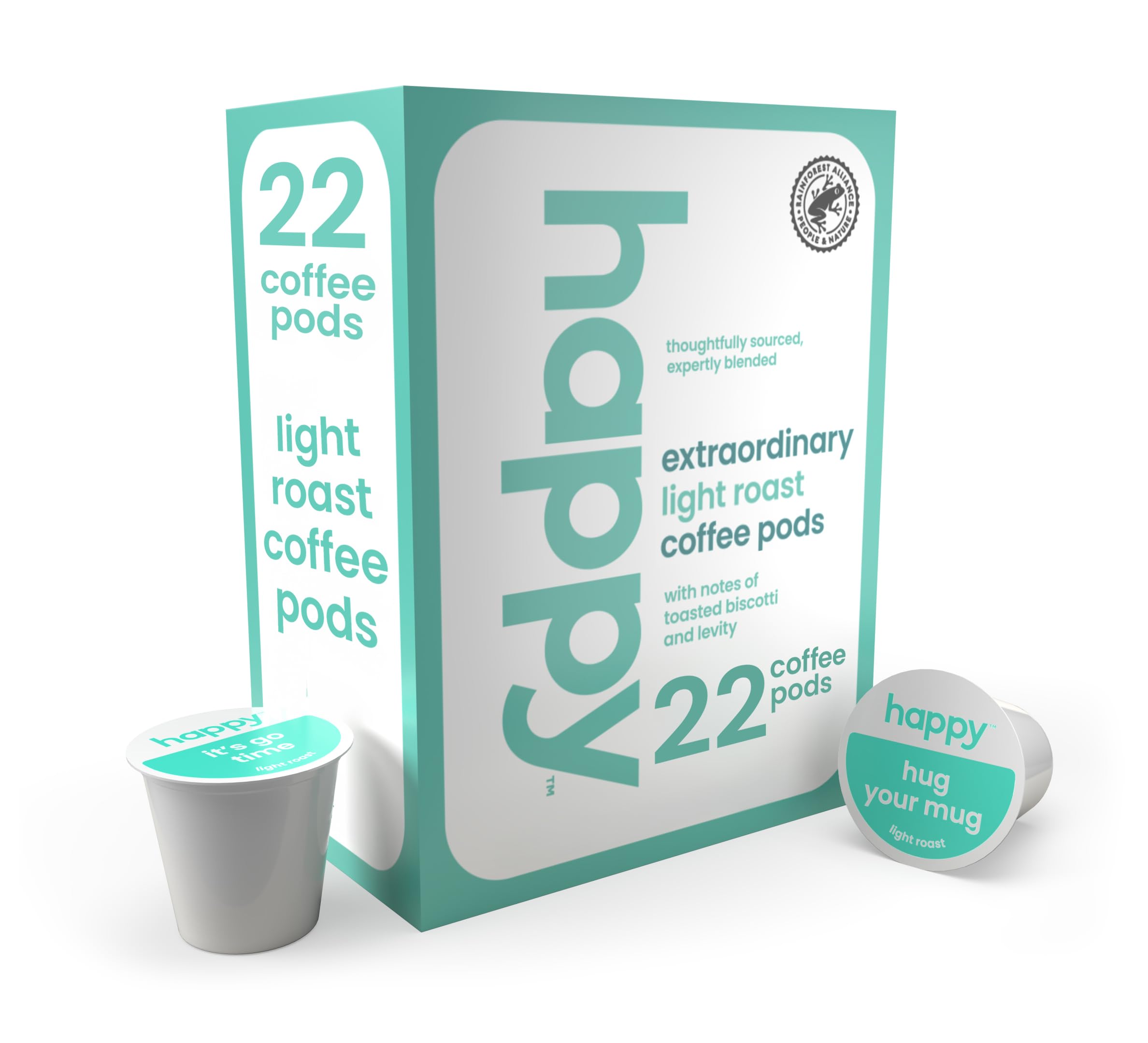 We Are Happy front packaging showing 22-count box and branding, bright flavor visible