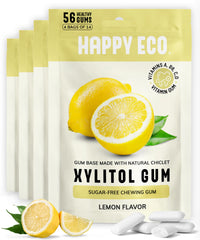 HAPPY ECO front packaging showing lemon vitamin gum and 4-pack convenience