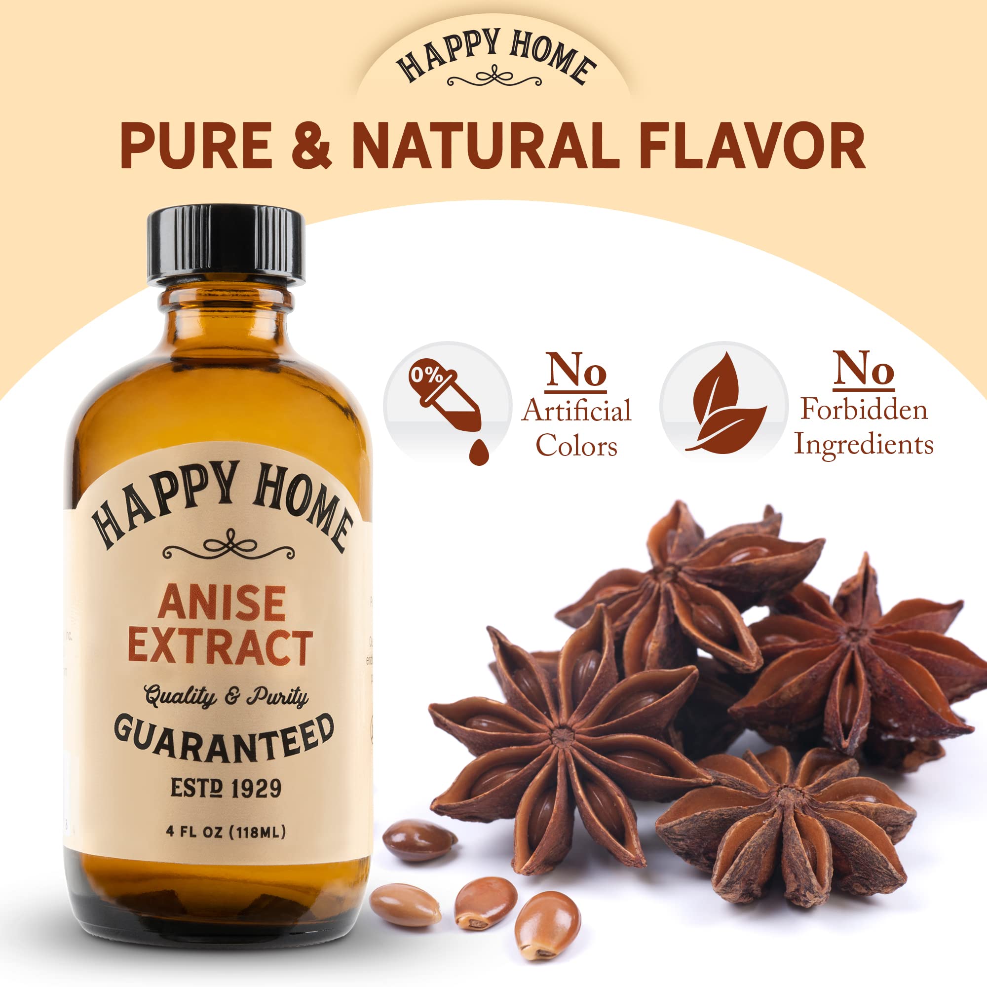 Happy Home closeup label highlighting pure anise ingredients and kosher