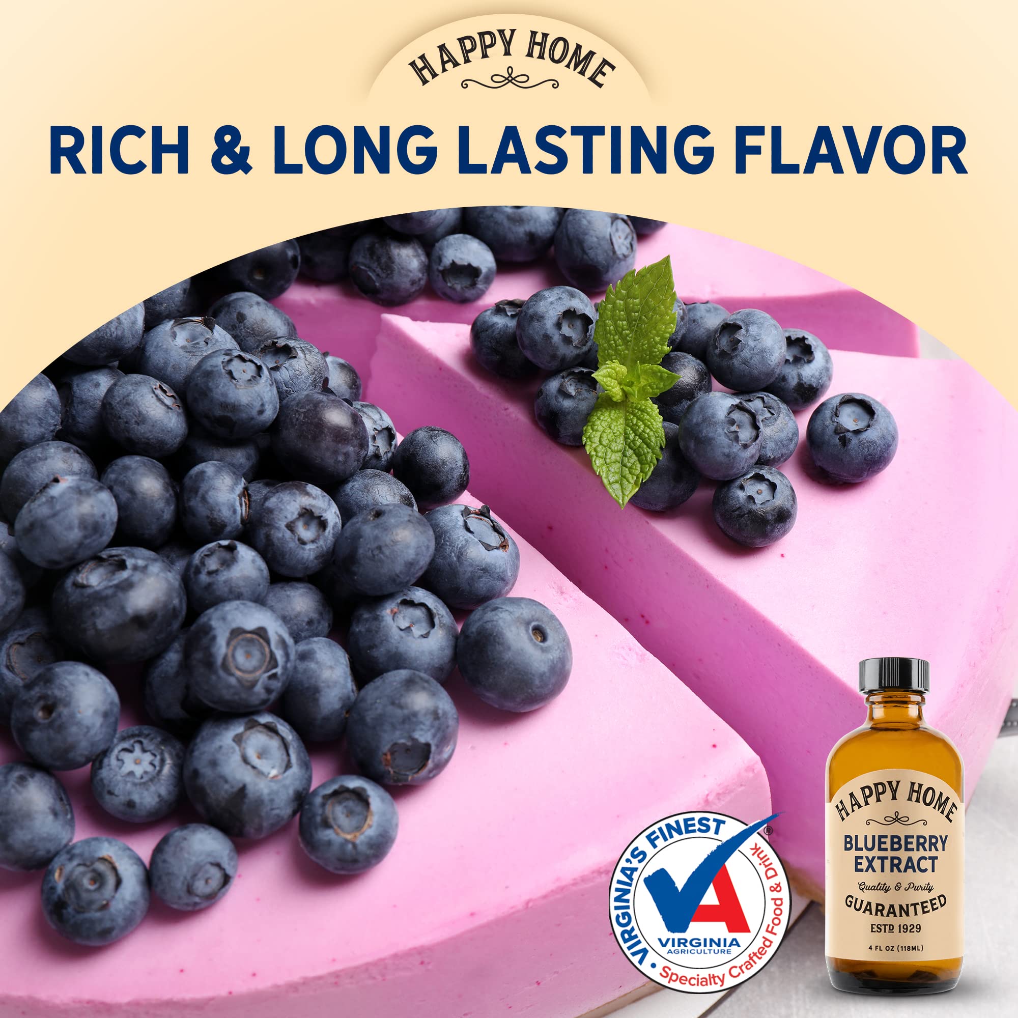 Mixing bowl with frosting and Happy Home extract adding blueberry aroma for richer icings