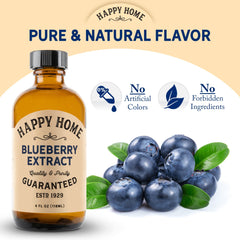 Happy Home label close-up highlighting kosher certification and natural blueberry benefit