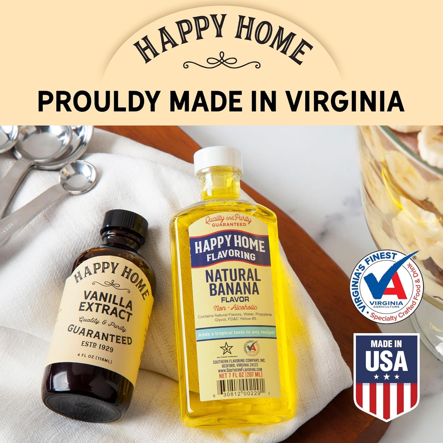 Happy Home bottle on bakery counter with pastries showing professional use