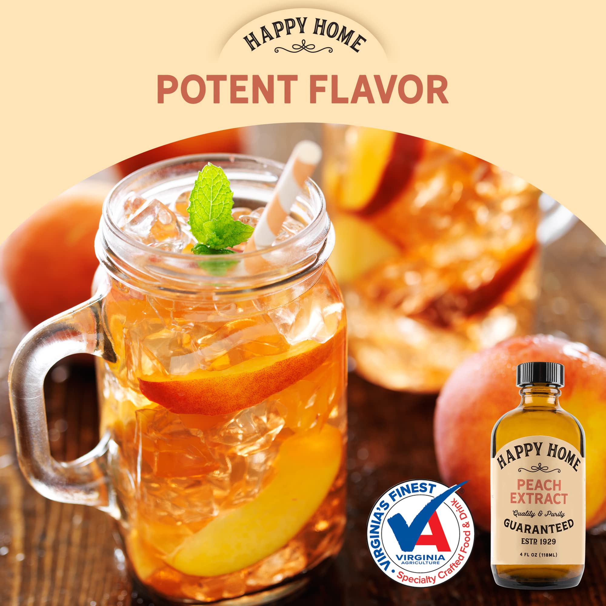 Happy Home peach flavor enhancing baked cobbler in pan, intensifies fruit notes