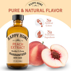 Happy Home label close-up highlighting natural peach flavor and ingredient clarity