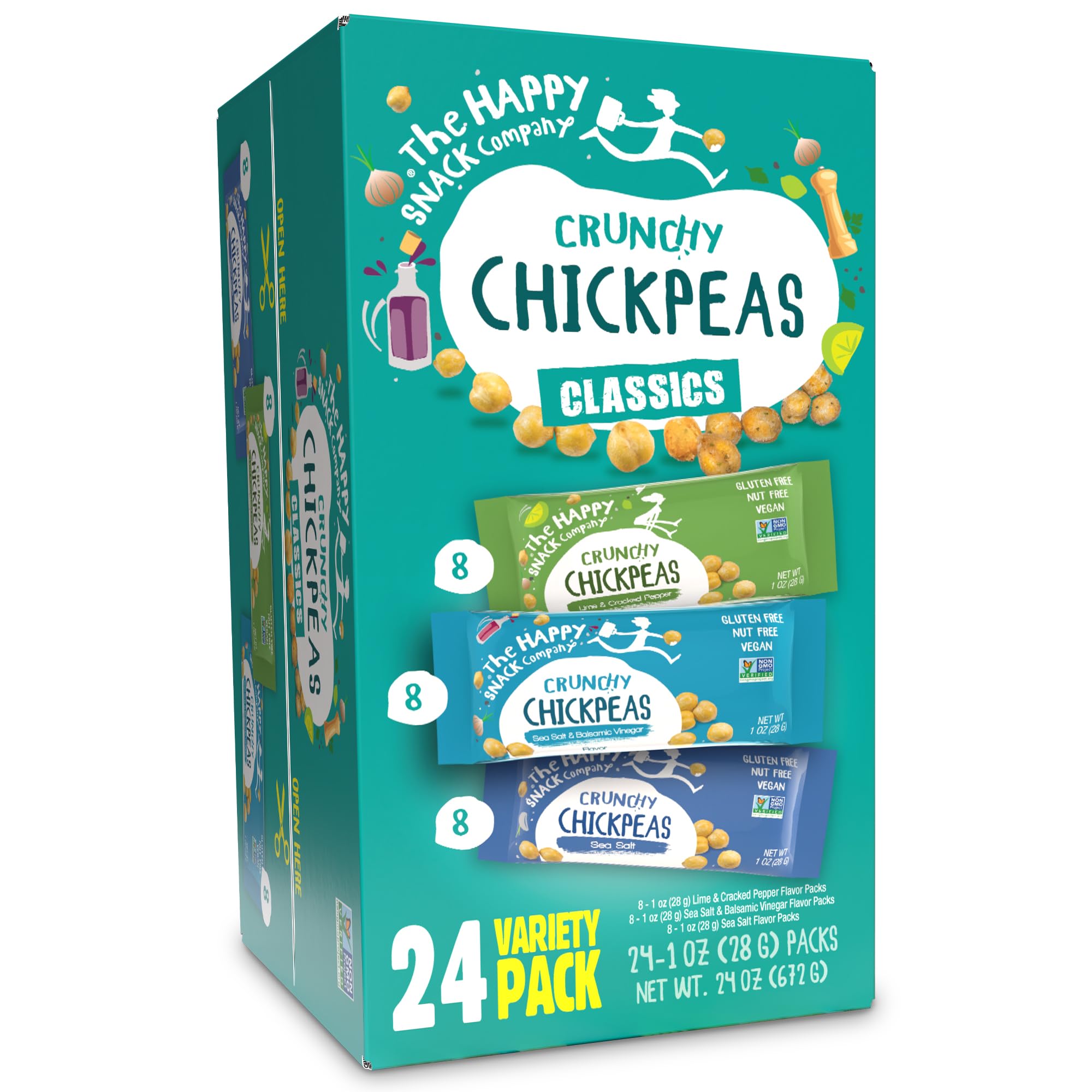 Happy Snack Company front packaging showing variety pack and portioned bags for convenience