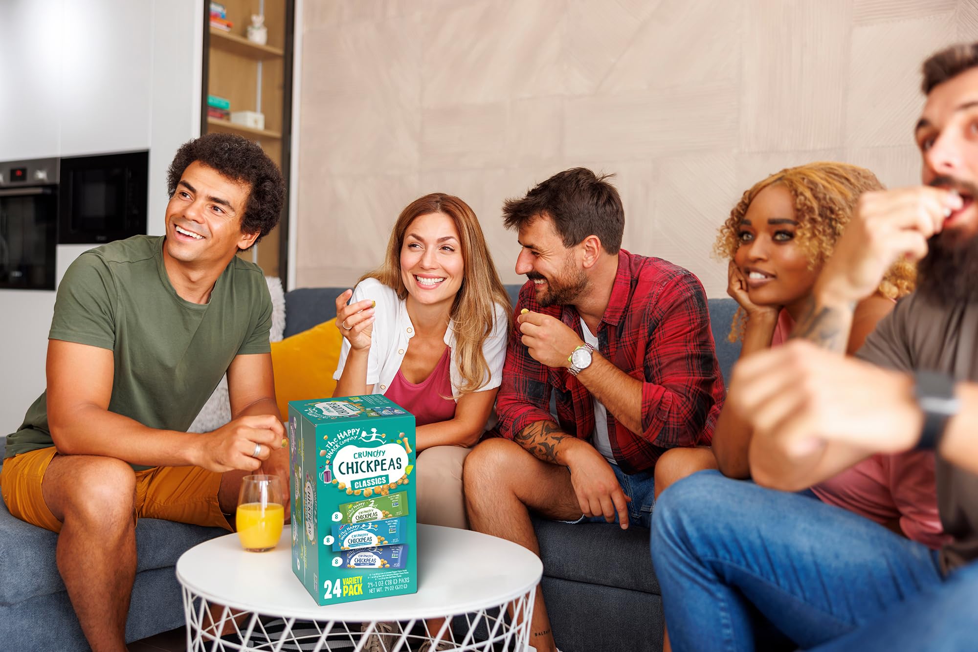 Happy Snack Company hand holding one-ounce bag to show pack size and portable benefit