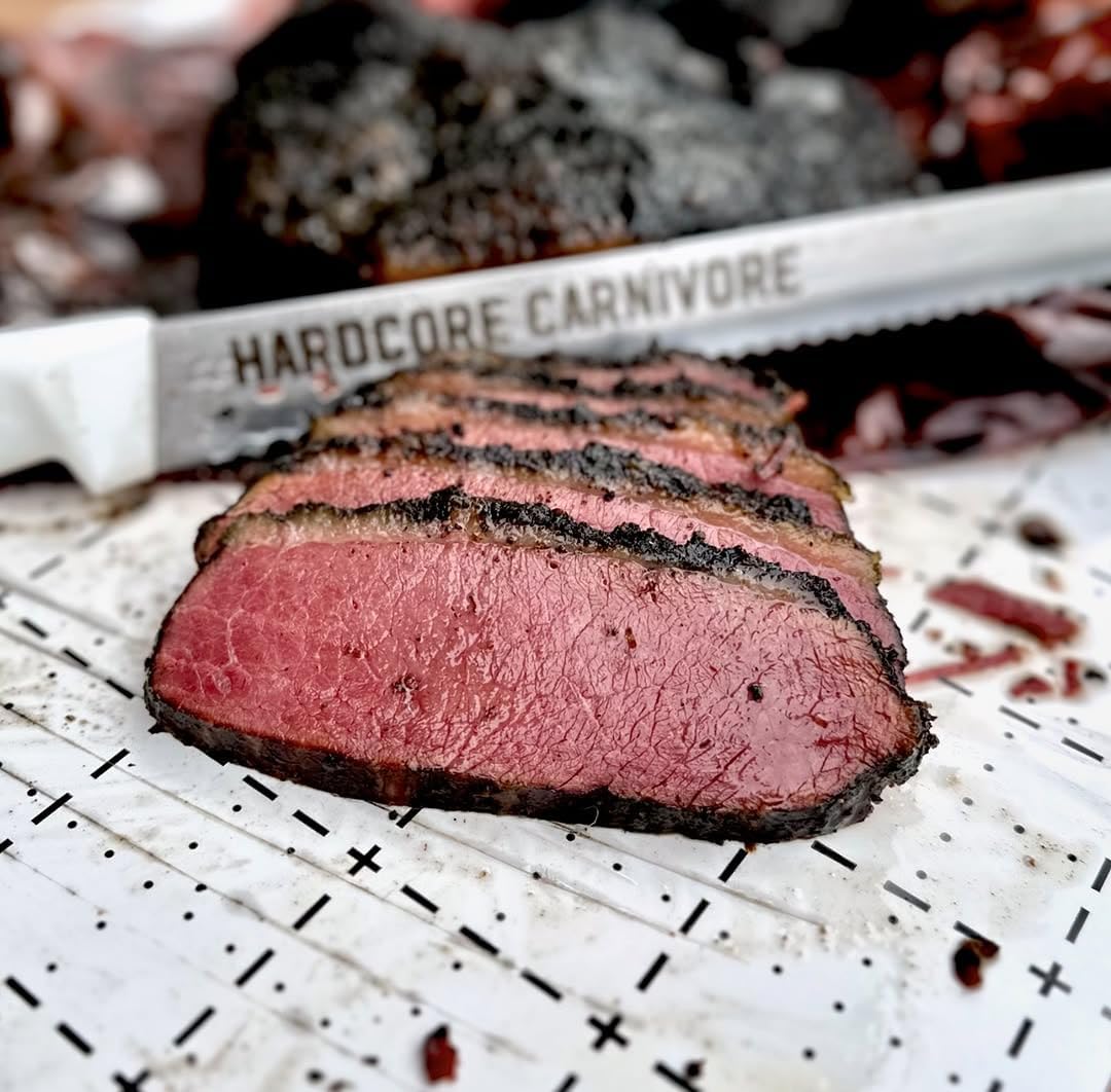 Hardcore Carnivore charcoal rub on brisket illustrating deep bark development