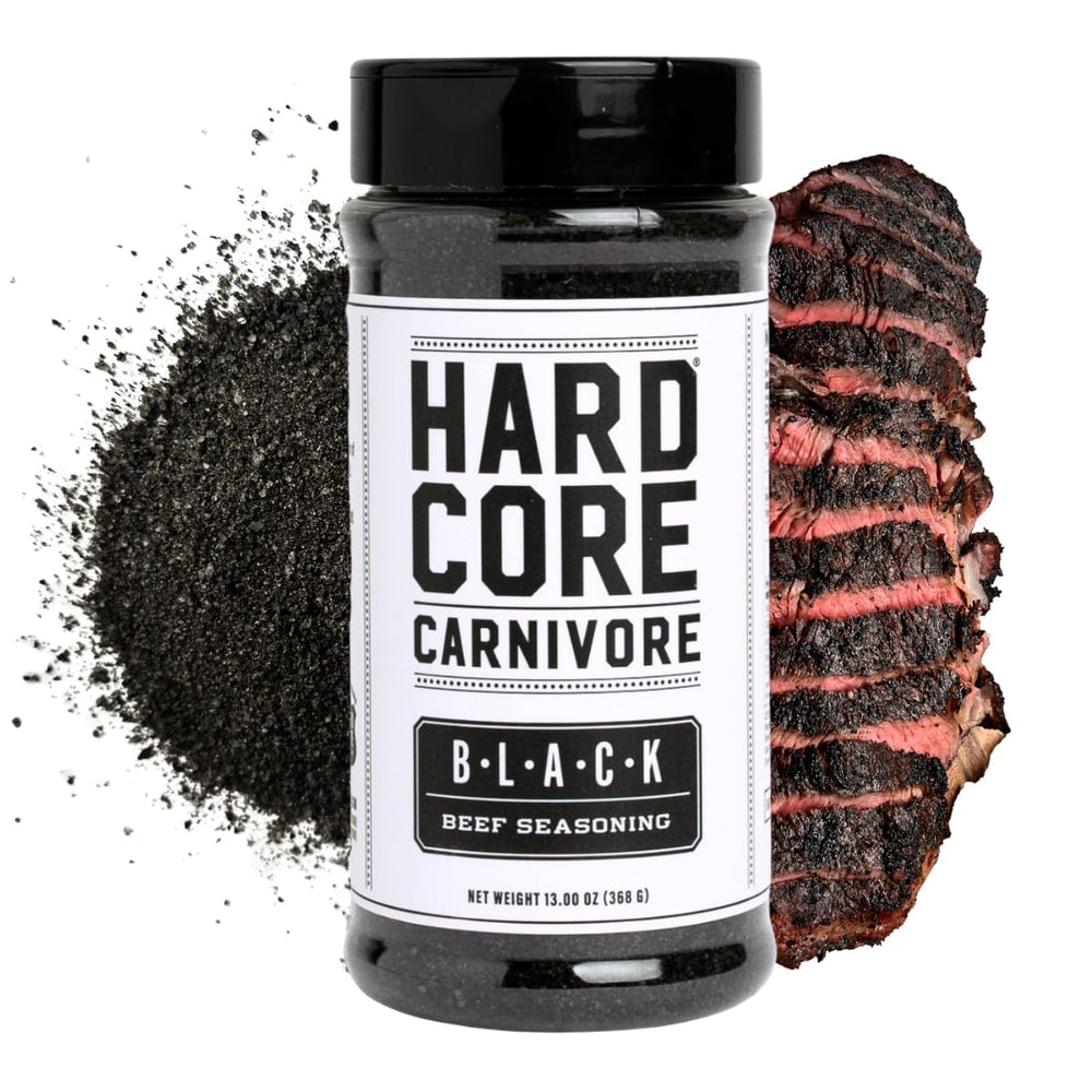 Hardcore Carnivore front packaging showing bold label and 13 oz shaker benefit: clear identification