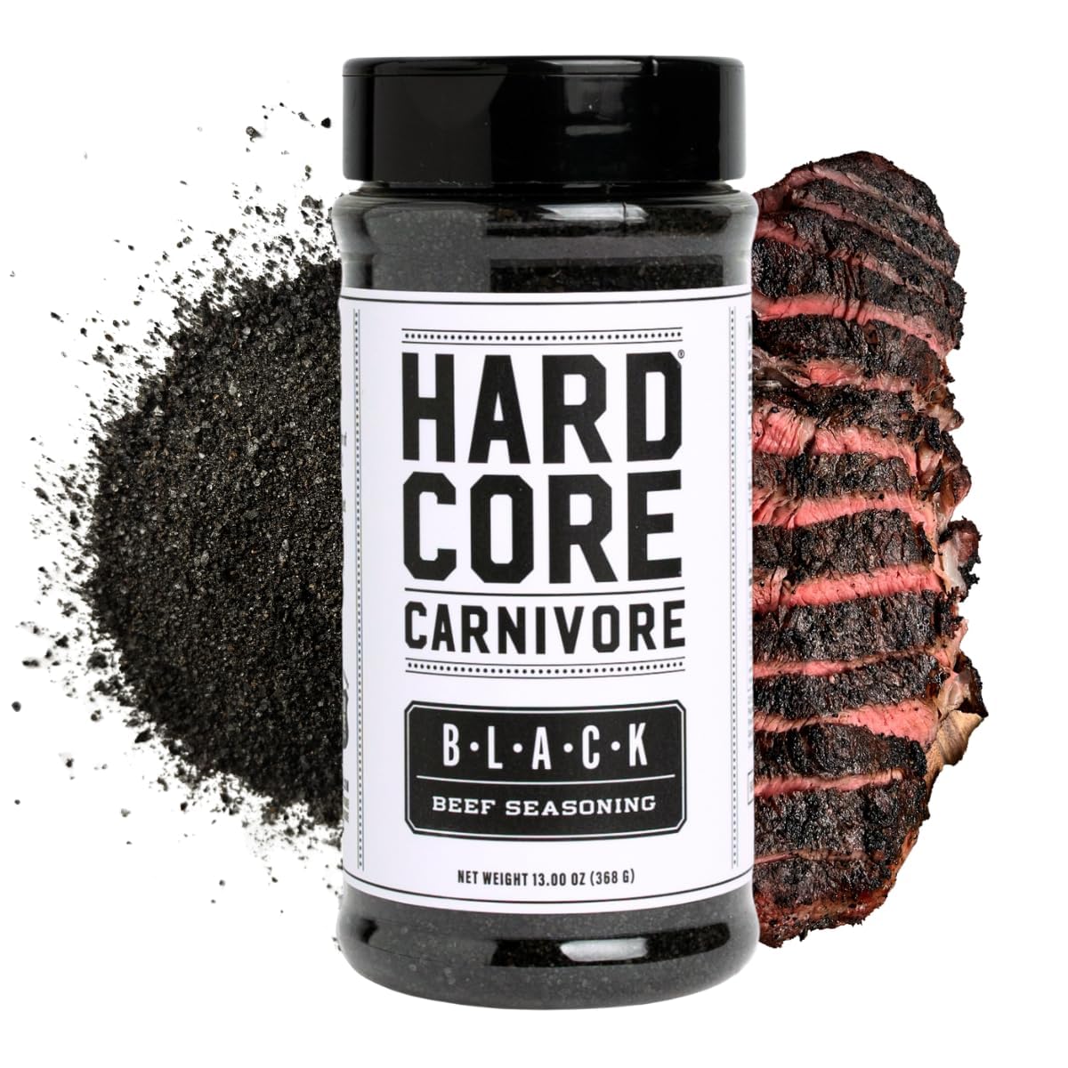 Hardcore Carnivore front packaging showing bold label and 13 oz shaker benefit: clear identification