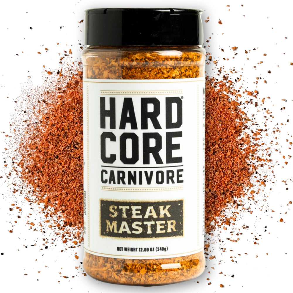 Hardcore Carnivore front packaging showing bold steak rub benefit