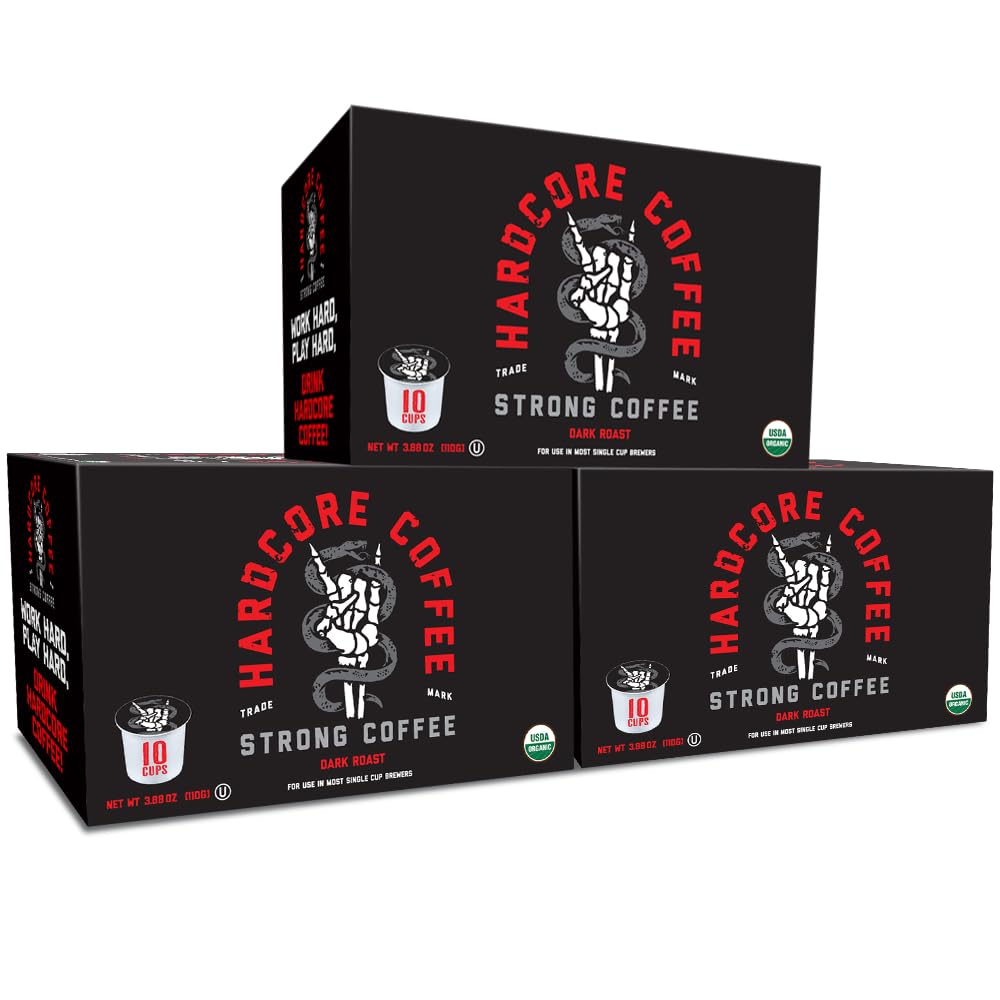 Hardcore Coffee top-view K-Cup pod highlighting seal freshness and convenience