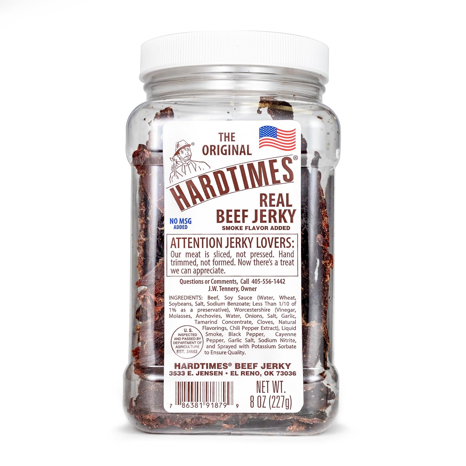 hardtimes front jar showing label and resealable lid, highlights freshness