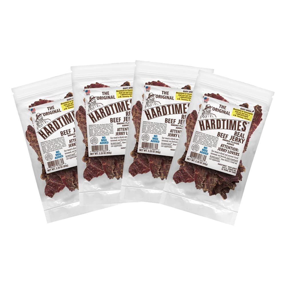 Hardtimes front packaging showing four sealed snack bags and brand logo for easy storage