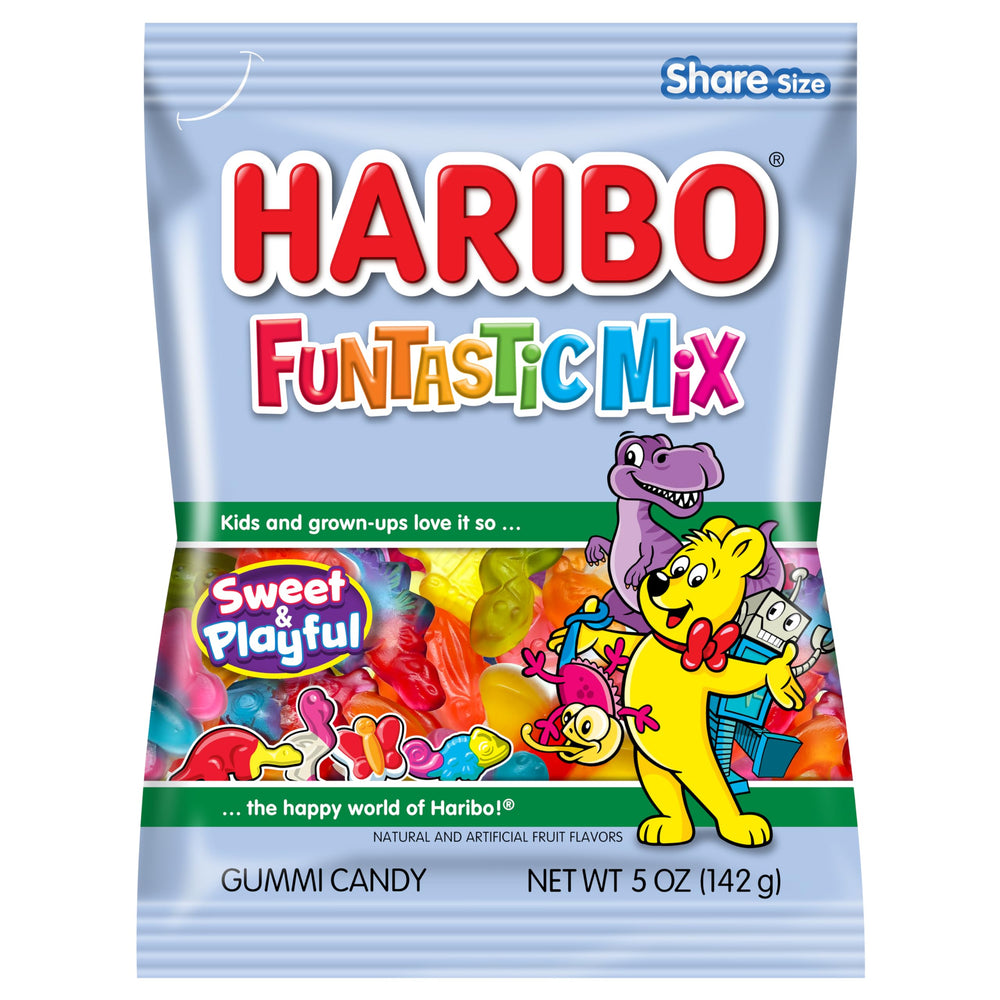 HARIBO Funtastic Mix front packaging showing assorted shapes and bright colors for parties