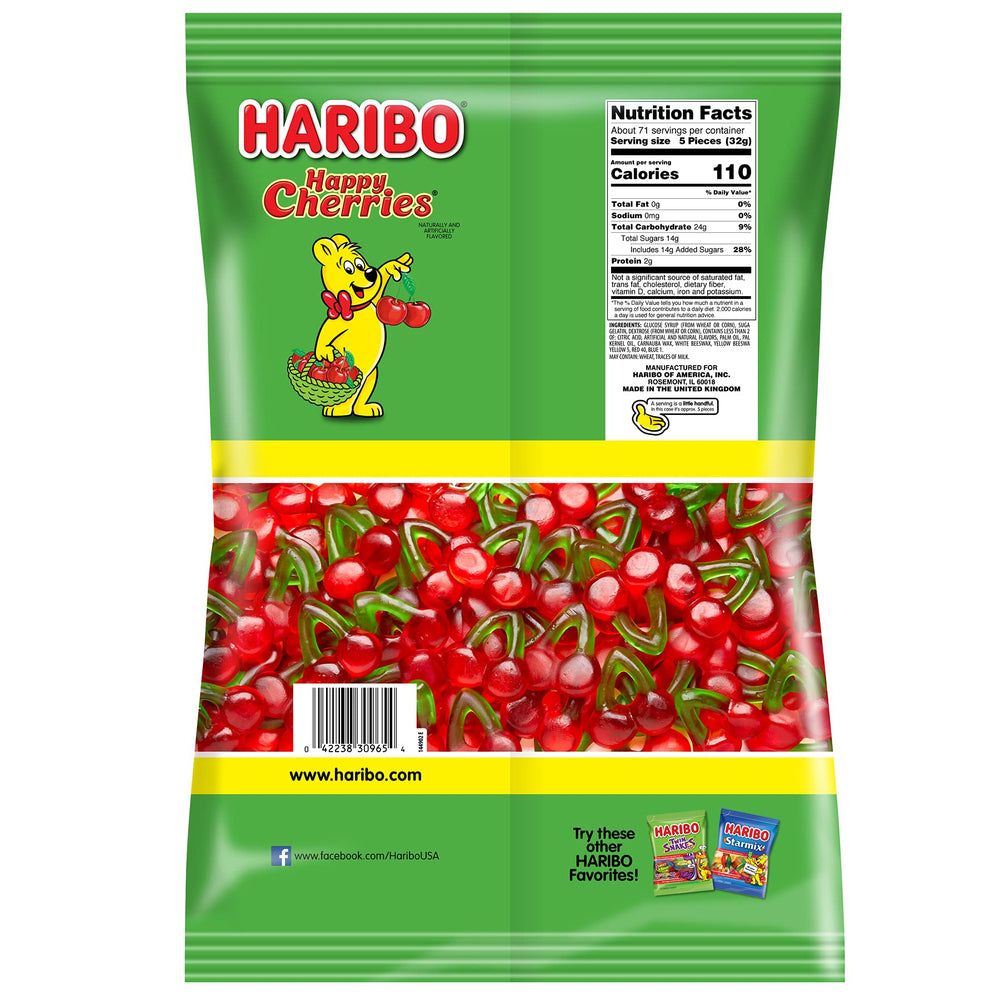 HARIBO Happy Cherries close-up of gummy texture highlighting soft chewability benefit