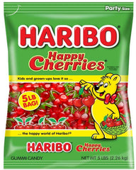 HARIBO Happy Cherries front packaging showing 5 lb bag and branding benefit convenience