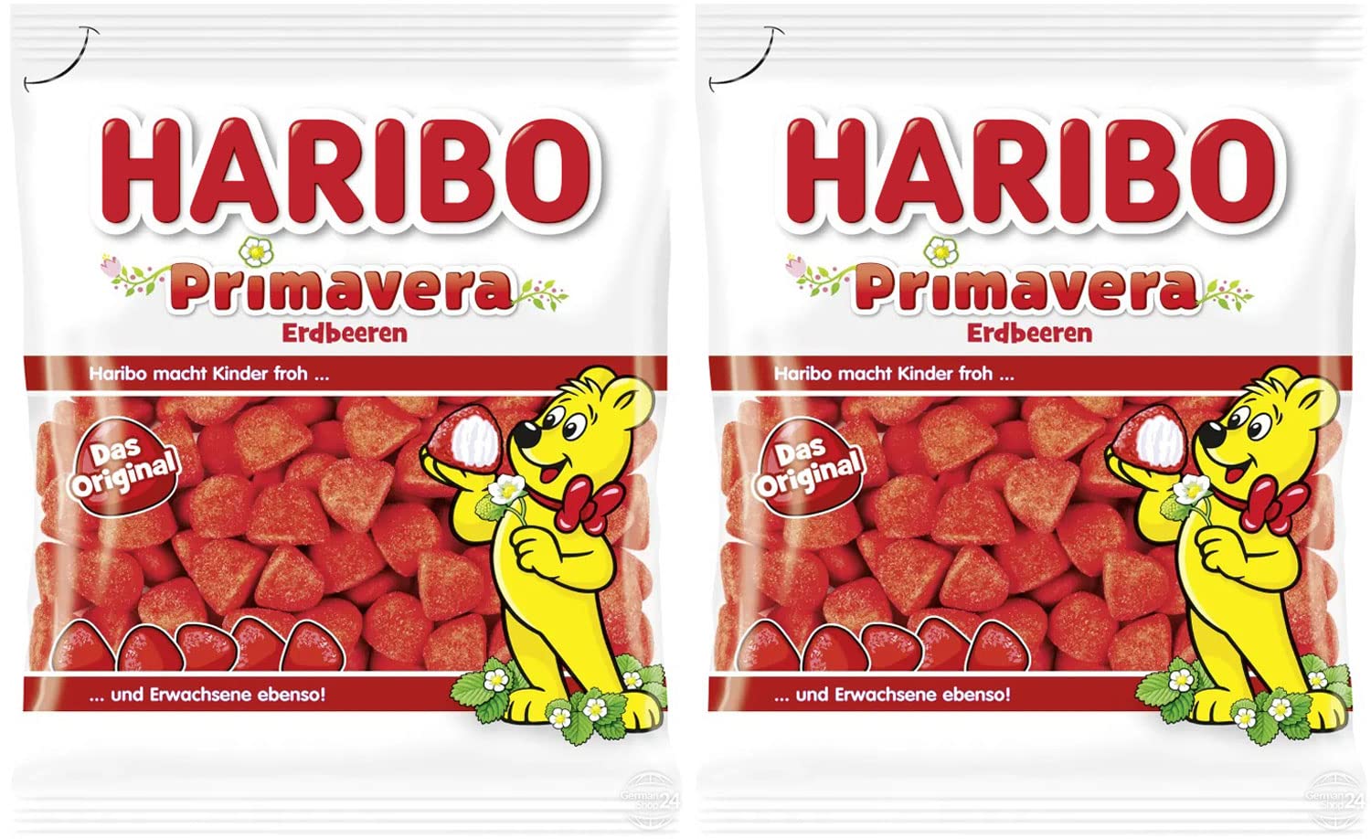 Haribo Primavera Erdbeeren front packaging showing twin-pack and shareable convenience